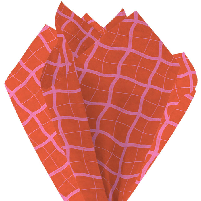 Wavy Pink Plaid on Red Tissue Paper Wrapping Kit