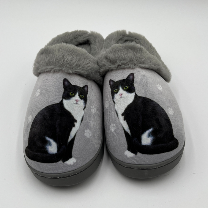 Snuggs : Black and White Cat Slippers