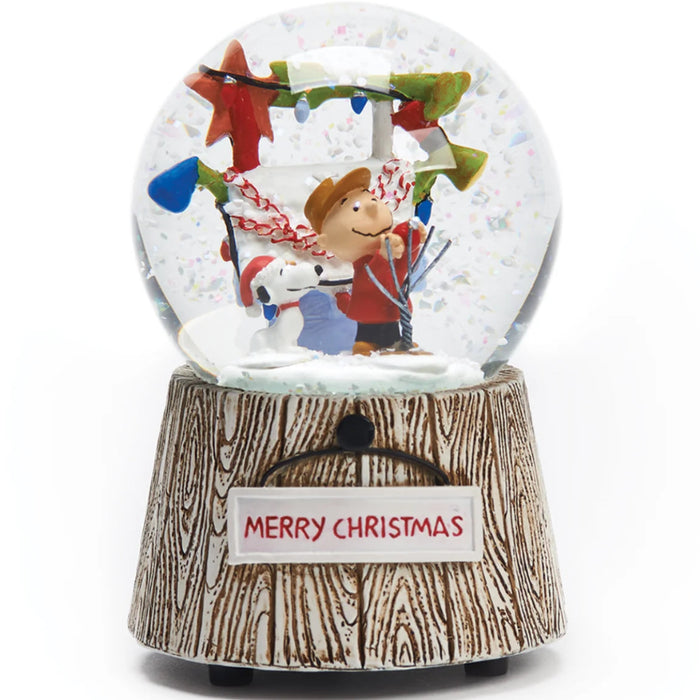 Peanuts Charlie Brown and Snoopy Musical Glitterdome Christmas holiday decoration with sparkling winter scene