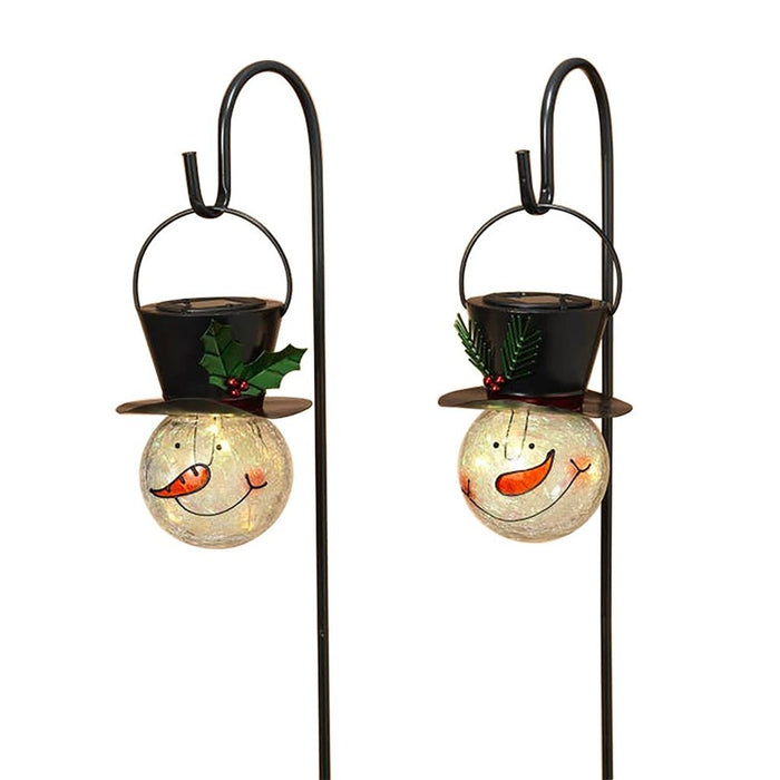 31.75" Crackle Glass Snowman Solar Shepherd Hook - Assorted 1 at random - 31.75" Crackle Glass Snowman Solar Shepherd Hook - Assorted 1 at random