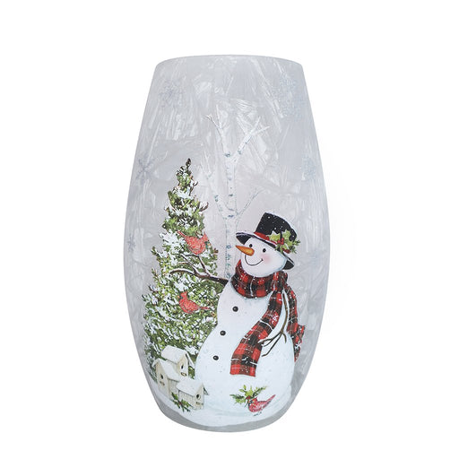 3.25" x 7.25" Snowy Frost Songbird LED Glass Vase - 3.25" x 7.25" Snowy Frost Songbird LED Glass Vase