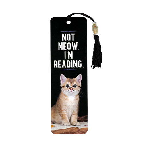 Bookmark with the text "Not meow, I'm reading" featuring a playful cat illustration.