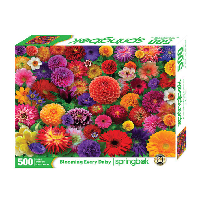Springbok 500 piece puzzle box with colorful flowers on a white background