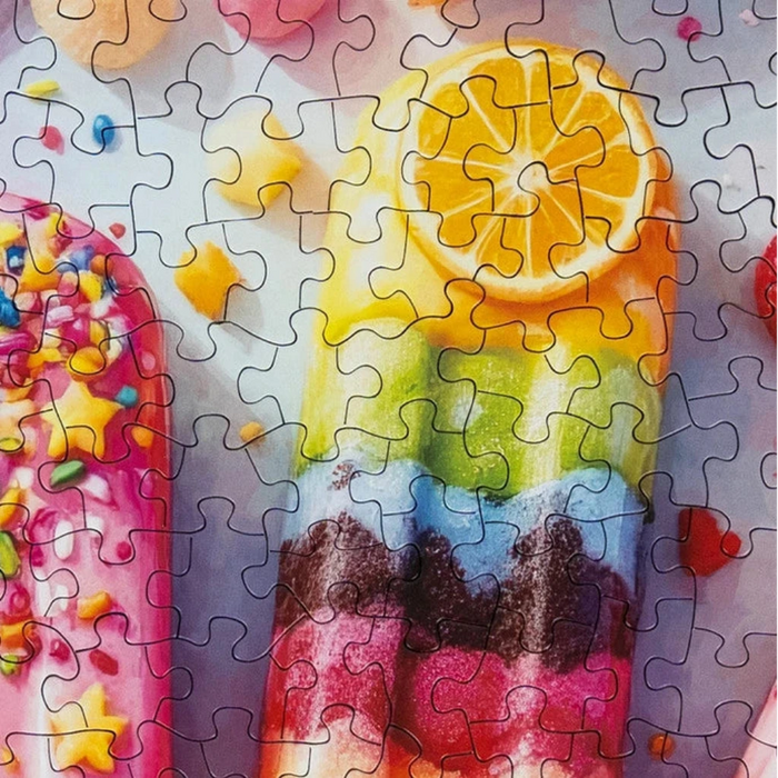 Jigsaw puzzle with colorful ice cream and fruit pieces