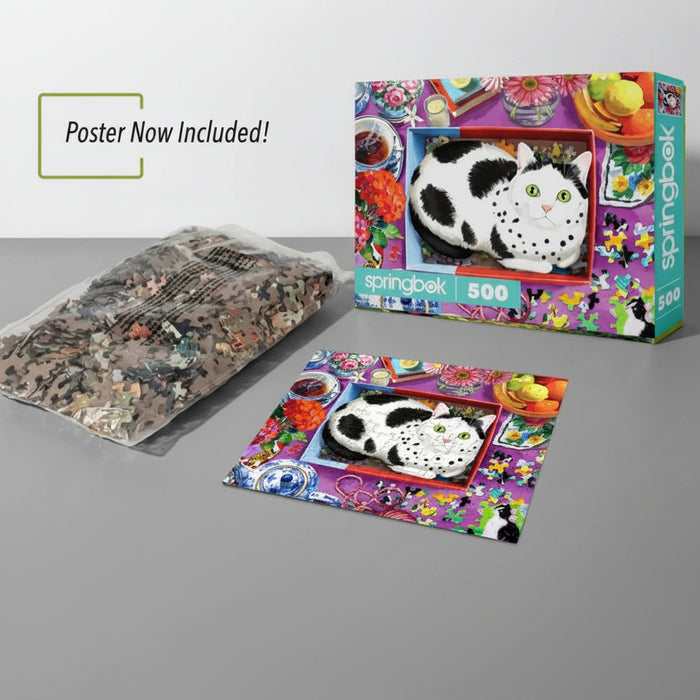 Springbok The Purr-fect Fit 500-piece jigsaw puzzle featuring a charming cat-themed design