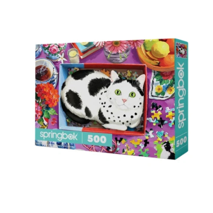 Springbok The Purr-fect Fit 500-piece jigsaw puzzle featuring a charming cat-themed design