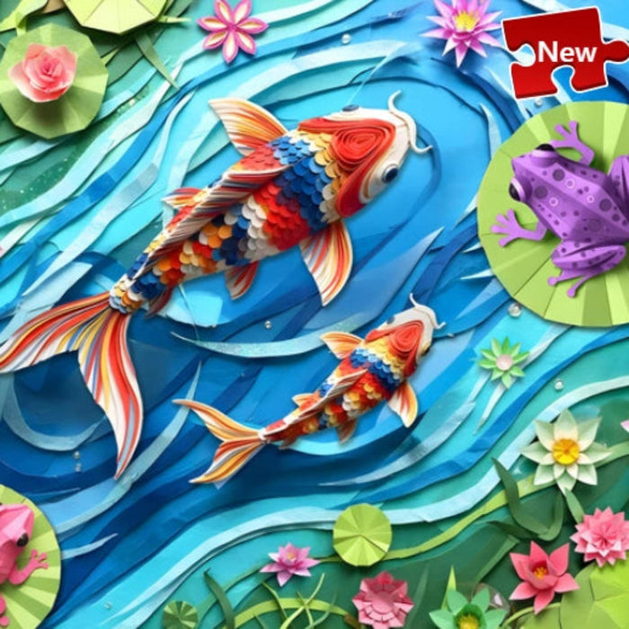 Springbok Paper Koi 500-piece jigsaw puzzle featuring artistic koi-inspired artwork