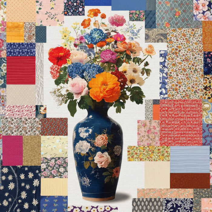 Springbok Quilted Flower Vase 500-piece jigsaw puzzle featuring colorful floral artwork