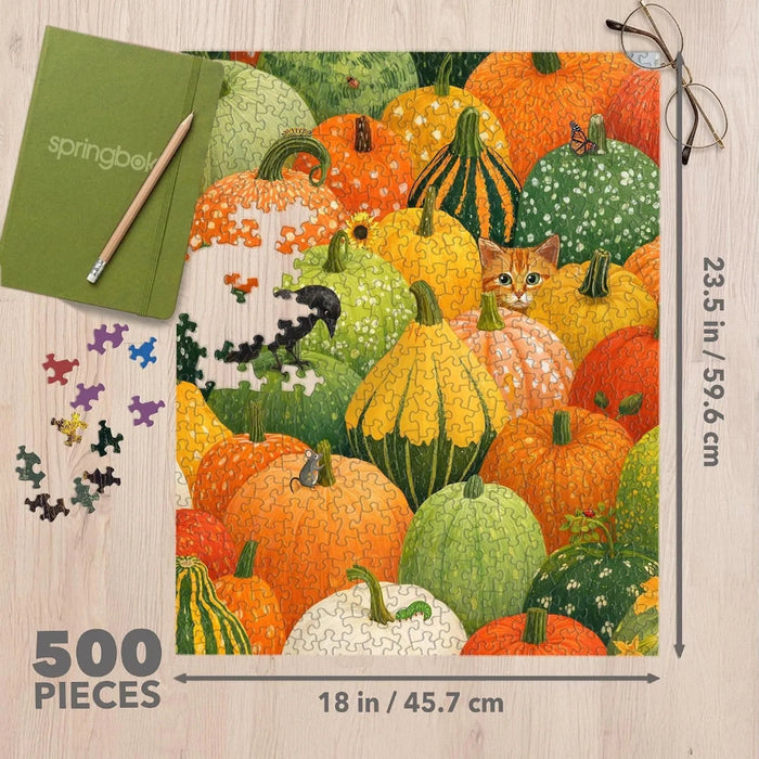 This Springbok Hide and Seek 500 Piece Jigsaw Puzzle features a whimsical hide-and-seek scene packed with colorful details. 