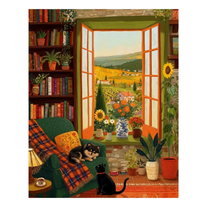 Springbok Cozy Fall Companions 500-piece jigsaw puzzle featuring a warm autumn-inspired scene