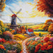 Colorful landscape puzzle with a windmill and village scene