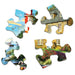 Four puzzle pieces with scenic designs on a white background