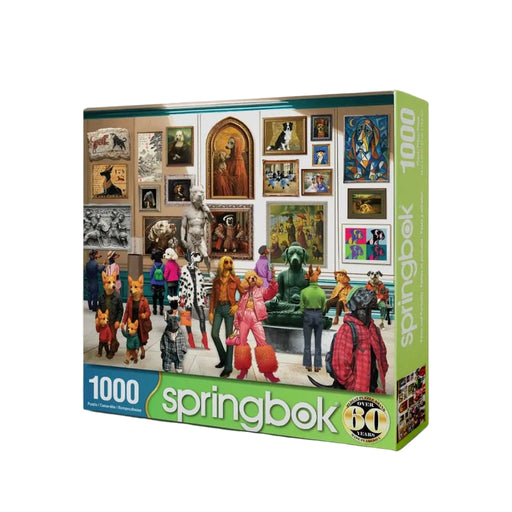 Springbok puzzle box with art gallery scene and colorful figures on a white background