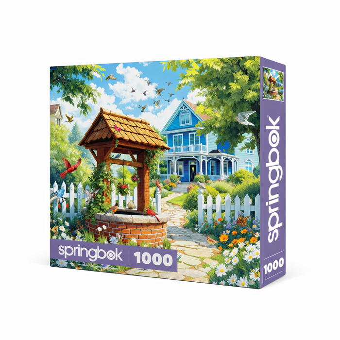 Jigsaw puzzle box with a garden scene and 'Springbok' branding