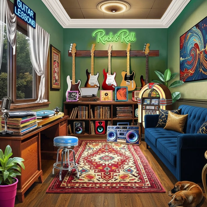 This Springbok Fender Guitar Lessons 1000 Piece Jigsaw Puzzle features a vibrant Fender-themed design packed with color and detail.