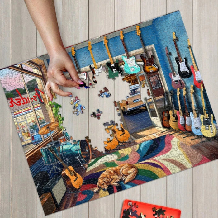 Springbok puzzle box featuring fender guitar shop.