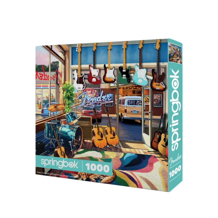 Springbok puzzle box featuring fender guitar shop.