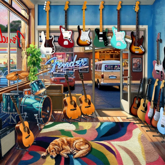 Springbok puzzle box featuring fender guitar shop.
