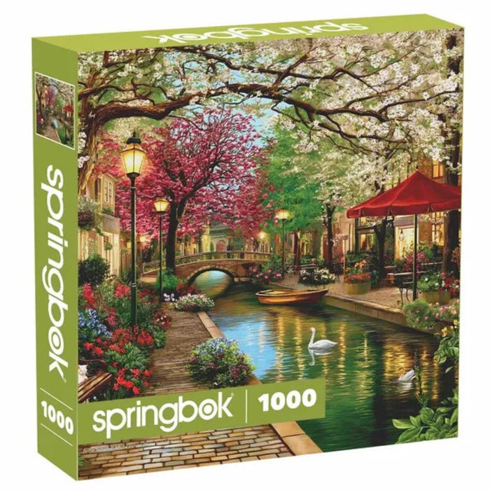 Springbok Golden Hour Canal 1000-piece jigsaw puzzle featuring a scenic canal glowing in warm golden light