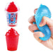 Red and blue icee-shaped containers with a hand holding a blue one.