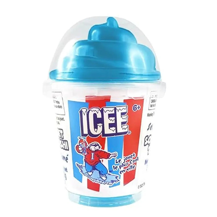 Icee container with blue lid on a white background