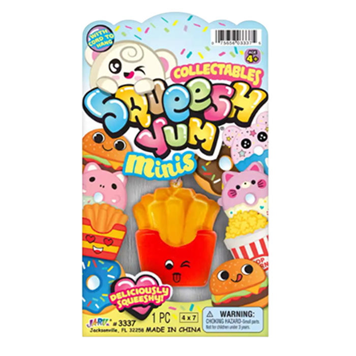 Packaged collectible figures from the Squeeshy Gum brand on a white background