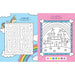 Educational children's book with maze and coloring page on a white background