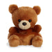 A brown teddy bear sitting upright on a plain white background.
