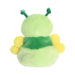 A soft, green and yellow stuffed creature with a delightful pink bow, designed to bring joy to children.