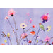 Colorful floral painting with birds on a light purple background