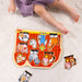 A wooden puzzle board showcasing farm animals, such as a horse and sheep, designed to engage young children in learning.