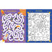 Space-themed activity book with maze and coloring page on a white background