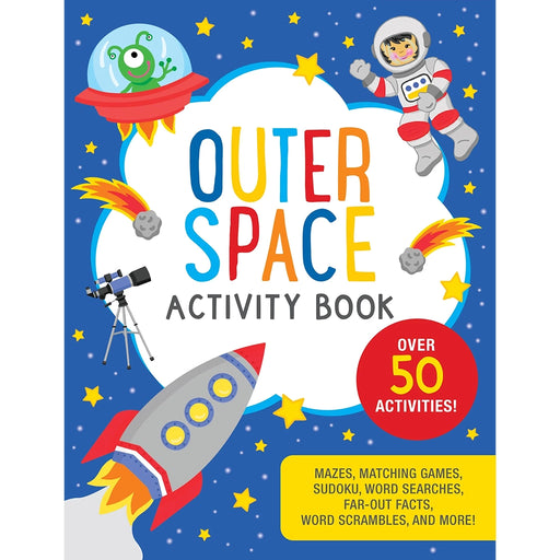 Cover of an 'Outer Space Activity Book' with space-themed illustrations and text.