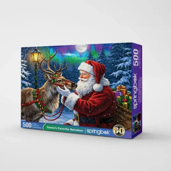 This Springbok Santa's Favorite Reindeer 500 Piece Jigsaw Puzzles features a charming holiday scene bursting with color and cheer. 