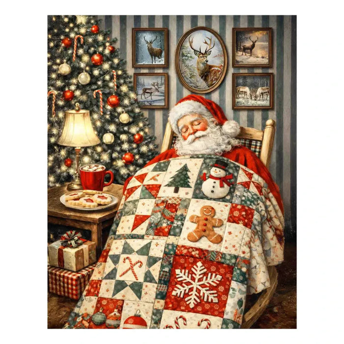 This Springbok Sleeping Santa 500 Piece Jigsaw Puzzle features a cozy scene of Santa catching some rest before his big night.