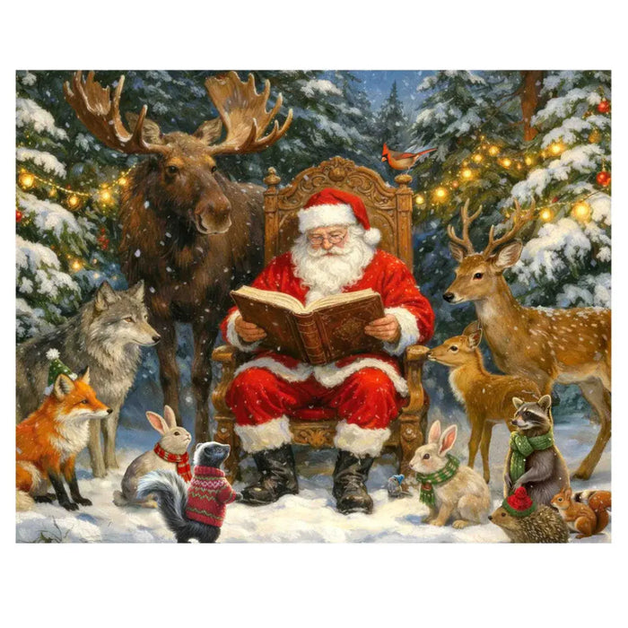 This Springbok Story Time with Santa 500 Piece Jigsaw Puzzle captures Santa reading holiday stories to wide-eyed children gathered around a glowing fireplace.