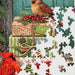 This Springbok Cardinal Couriers 500 Piece Jigsaw Puzzle features a fleet of bright red cardinal birds delivering mail across a snowy winter scene. 