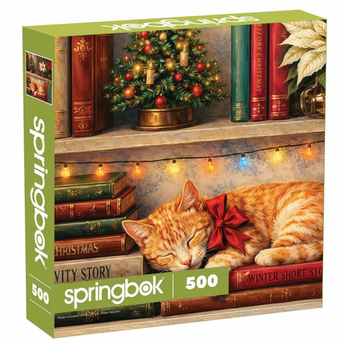 This Springbok Cozy Christmas Nook 500 Piece Jigsaw Puzzle features a charming Christmas nook scene with glowing lights, cozy décor, and rich seasonal detail. 