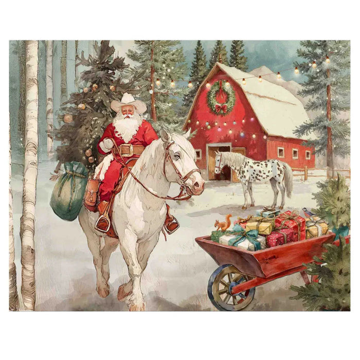 The Springbok Cowboy Santa 500 Piece Jigsaw Puzzle features a charming, festive cowboy Santa scene full of color and detail.