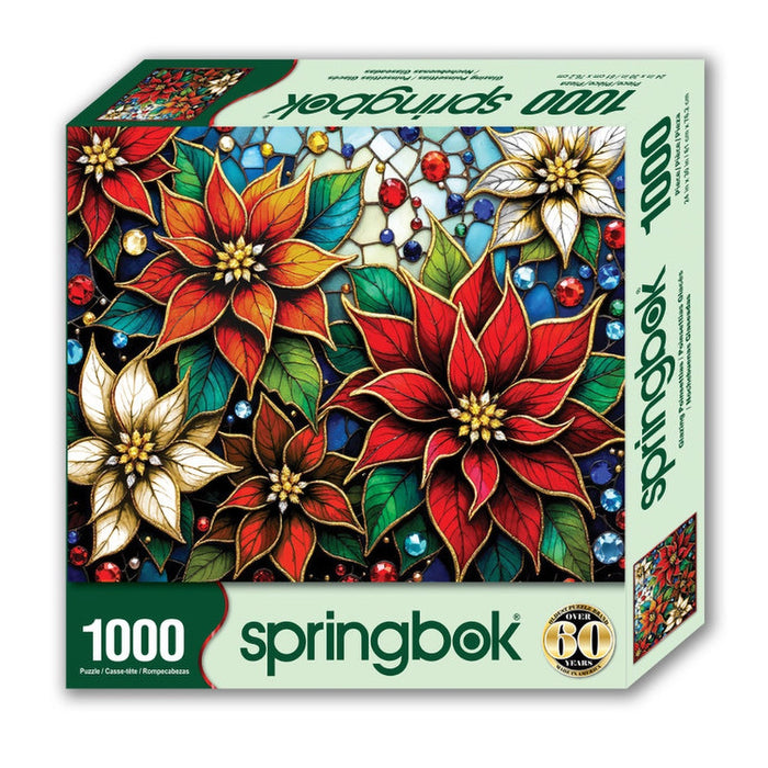 Springbok 1000-piece puzzle box with colorful poinsettia design