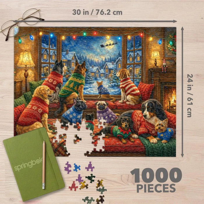 This Springbok Watching for Santa 1000 Piece Jigsaw Puzzle brings festive anticipation to your holiday puzzle time.