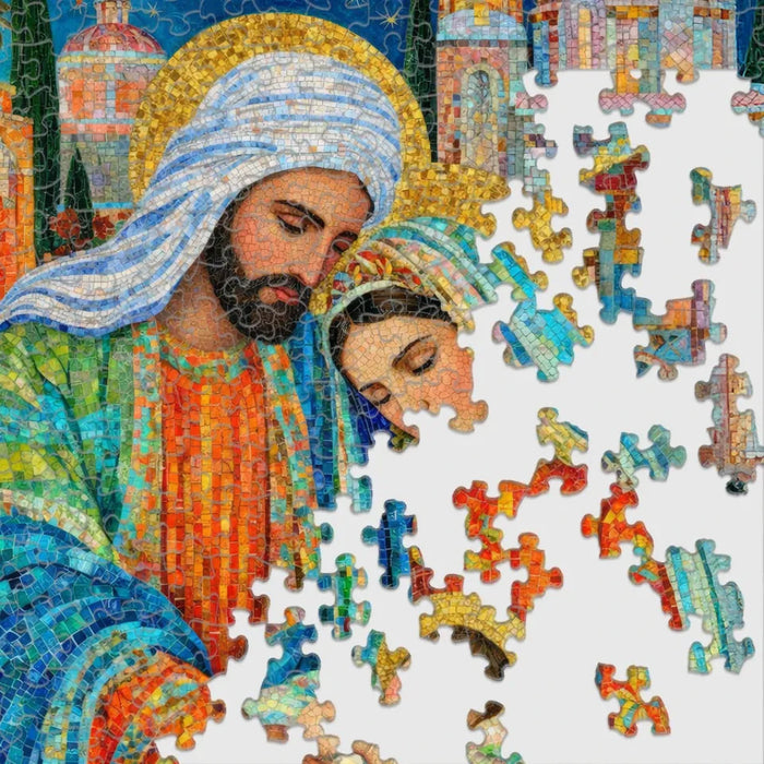 This Springbok A King is Born 1000 Piece Jigsaw Puzzle features rich, detailed artwork of the birth of Jesus.