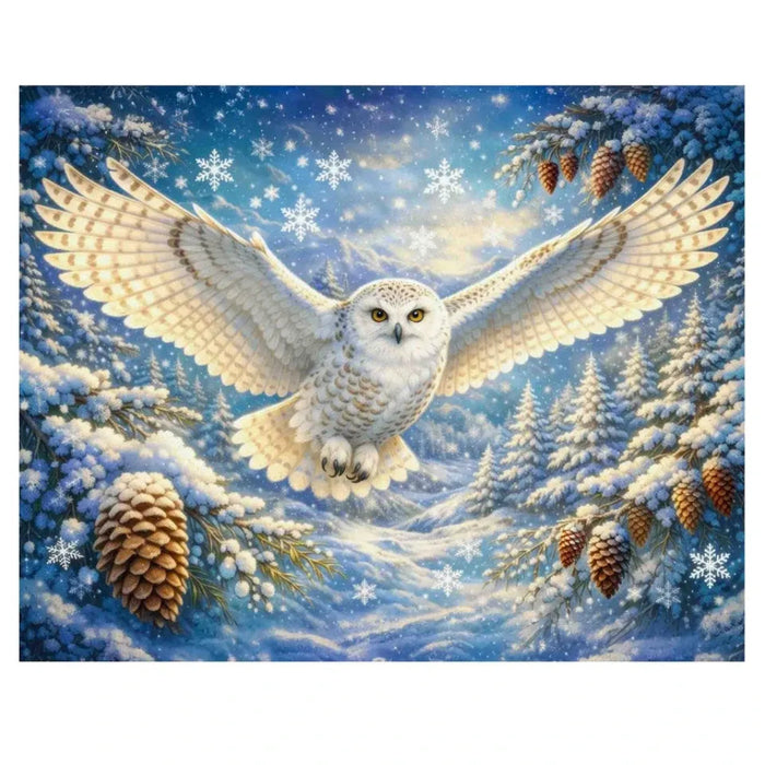 The Springbok Arctic Owl 1000 Piece Jigsaw Puzzle features stunning, high-detail artwork of a majestic snowy owl. 