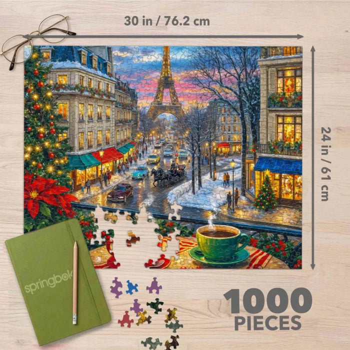 This Springbok Christmas in Paris 1000 Piece Jigsaw Puzzle captures the romance of Paris at Christmas.
