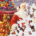 This Springbok Santa's Send Off 1000 Piece Jigsaw Puzzle captures Santa mid-flight, soaring above snow-dusted rooftops in rich, vibrant color. 