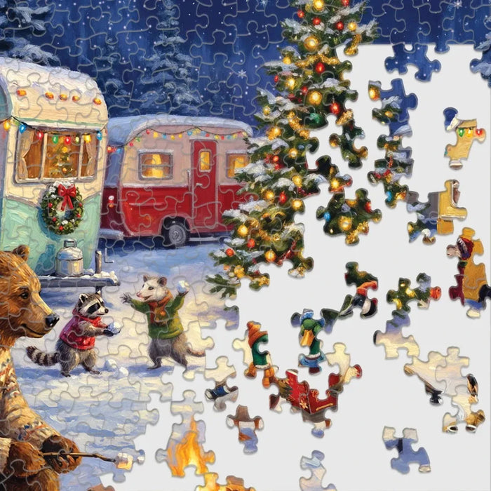 The Springbok Woodland Christmas Campfire 1000 Piece Jigsaw Puzzle brings a cozy winter scene to life
