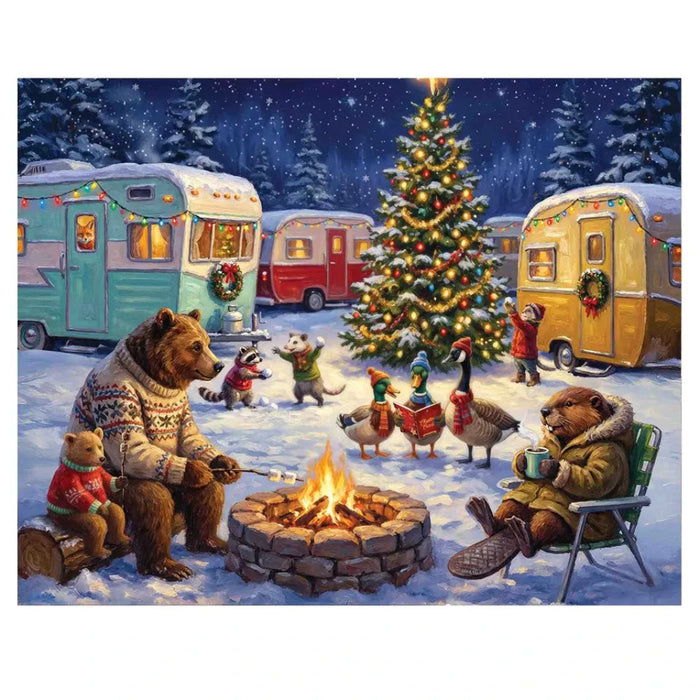 The Springbok Woodland Christmas Campfire 1000 Piece Jigsaw Puzzle brings a cozy winter scene to life