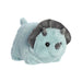 A plush blue creature with distinctive horns atop its head, ideal for cuddling and imaginative play.