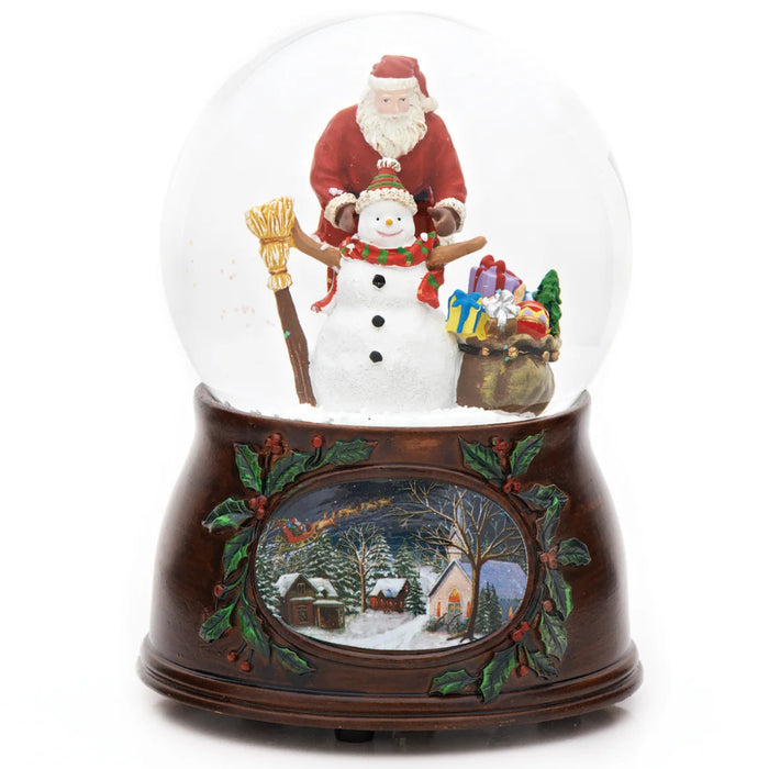 Glitterdome Santa and Frosty Friend Christmas decoration with Santa Claus and snowman winter scene
