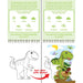 Educational children's book page with dinosaur illustrations and activities on a white background.